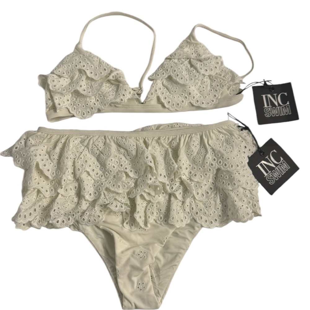 INC SWIM OFF WHITE LACE BIKINI